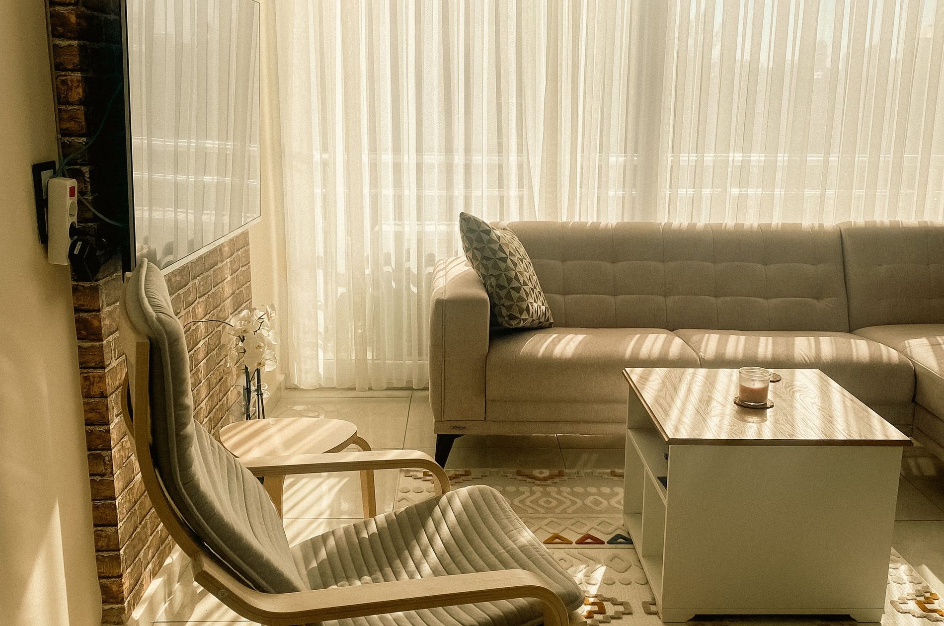 Sunlit living room of a coastal residence